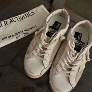 Golden Goose Women's White and Purple Sneakers, size 8